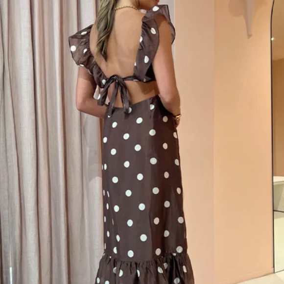Sir The Label Vivi Frill Maxi cut out Dress brown Polka Dot ruffle Never worn - Picture 4 of 6
